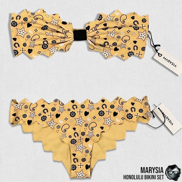 MARYSIA SWIM HONOLULU STRAPLESS ZIGZAG BIKINI SET IN BANANA BANDANA YELLOW NEW - Picture 14 of 15